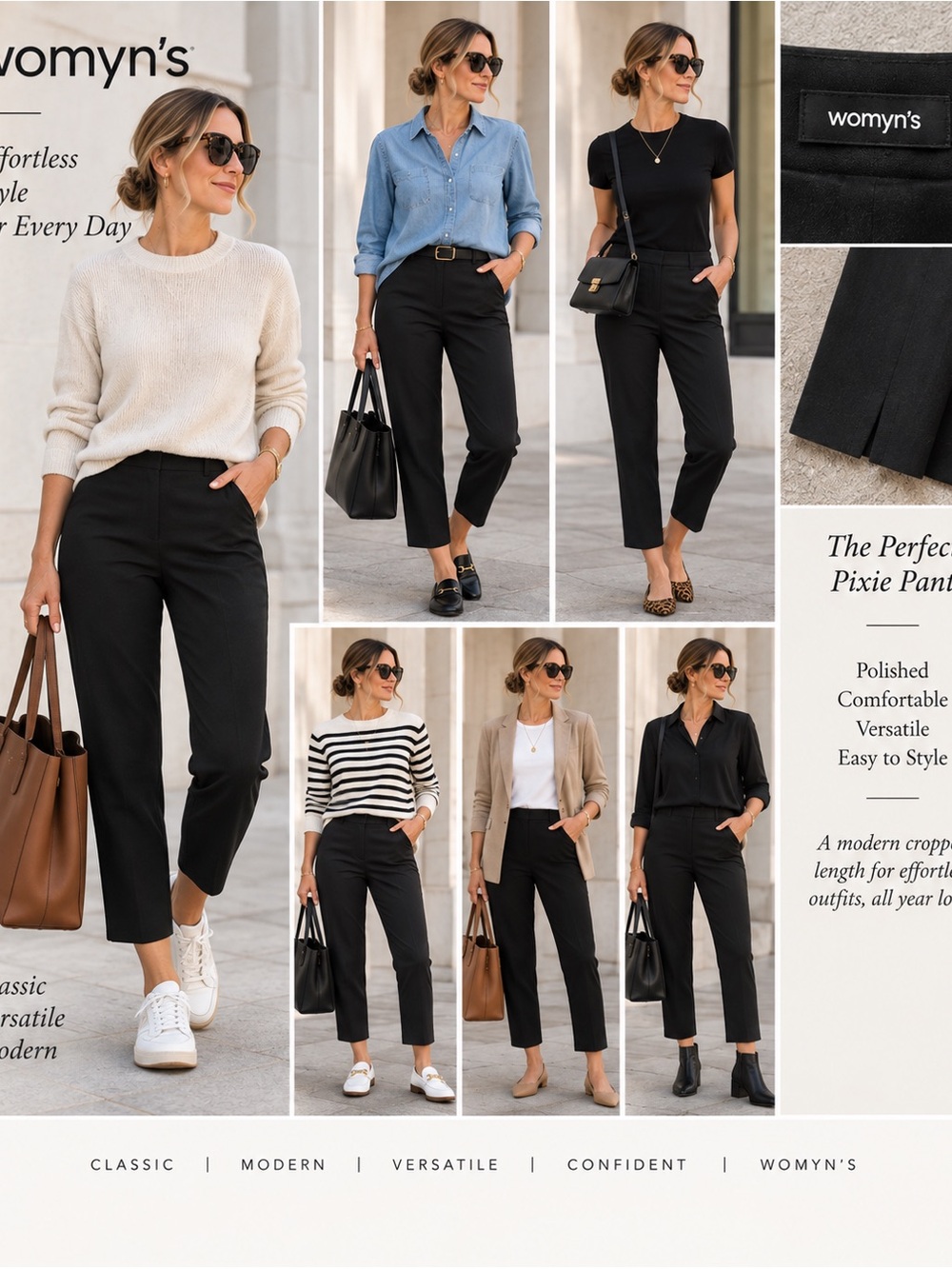 Womyn Black Cropped Straight-Leg Dress Pants